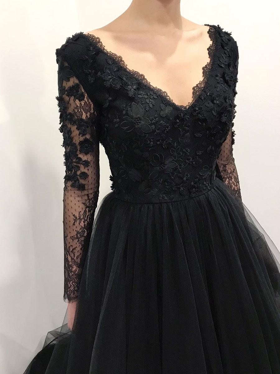 Lace A-Line Long Sleeves V-neck Backless Floor-Length Bridal Wedding Gown - Image 7