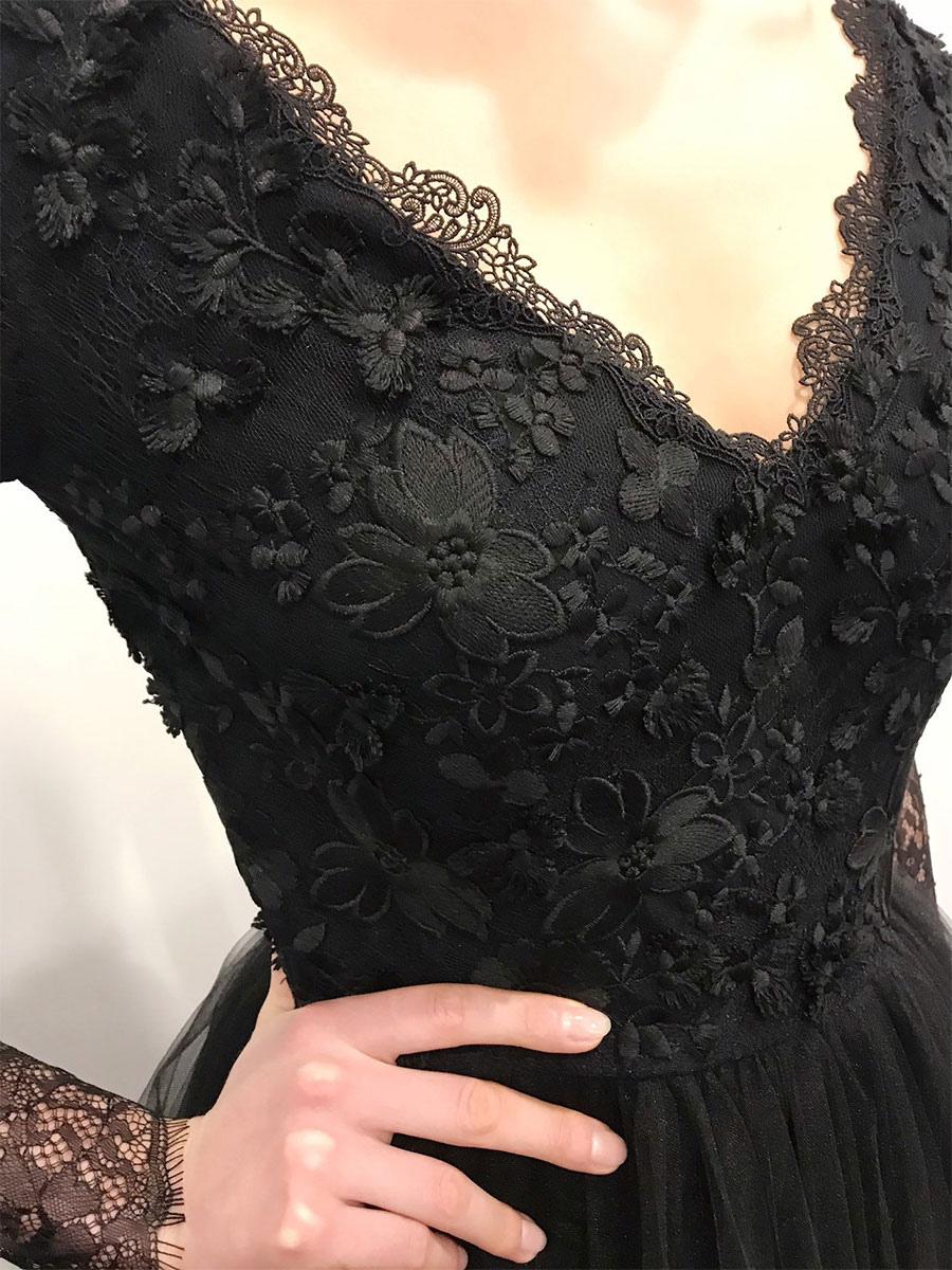 Lace A-Line Long Sleeves V-neck Backless Floor-Length Bridal Wedding Gown - Image 8