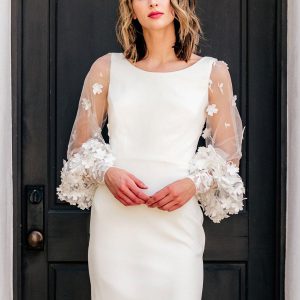 Lace Jewel Neck Back Zipper Long Sleeves Short Bridal Wedding Dresses