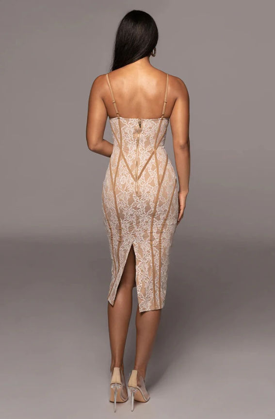 Lace Patchwork Spaghetti Strap Sleeveless Square Neck Evening Party Club Bodycon Dresses - Image 4