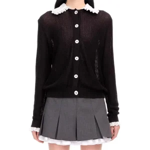 Lace Splicing Long Sleeve Elastic knit slim cotton blend knitwear sweater