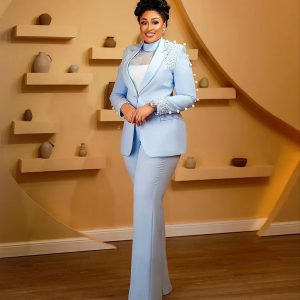 Luxury Beaded Pearls Blazer Flare Trousers Daily Formal Party Pants Jacket Suits