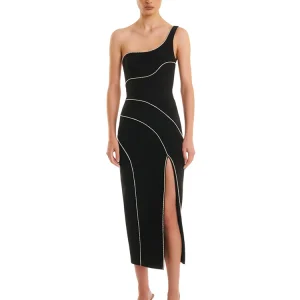 Luxury One Shoulder Chain Sleeveless Diamond Split Evening Club Party Bodycon Long Dresses