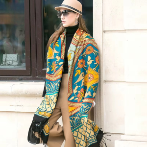 Luxury Printed Warm Wool Poncho Blanket Shawl Cashmere Hijabs Scarves