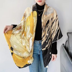 Luxury Printed Rollerd Square Shawls Large Wool Silk Poncho outdoor Cashmere Scarf