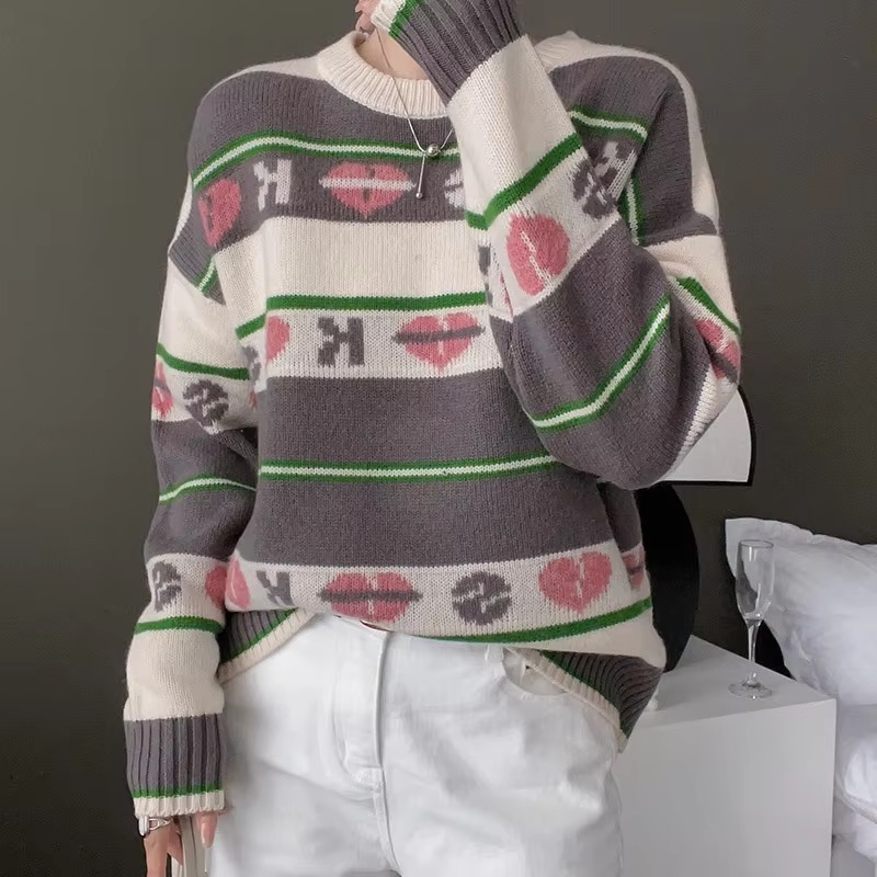 Luxury Round Neck Soft Pullover Full Sleeve Loose Wool Knit Cashmere Sweater