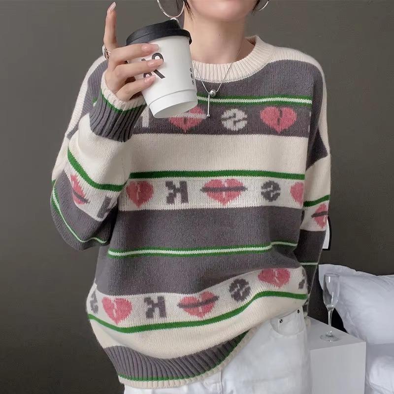 Luxury Round Neck Soft Pullover Full Sleeve Loose Wool Knit Cashmere Sweater - Image 2