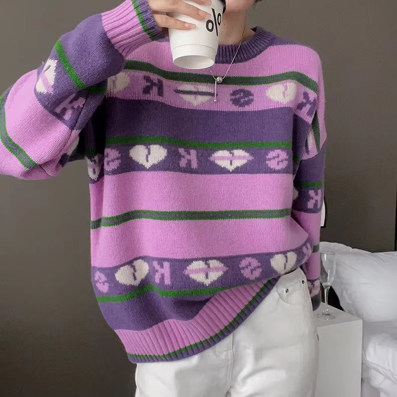 Luxury Round Neck Soft Pullover Full Sleeve Loose Wool Knit Cashmere Sweater - Image 6