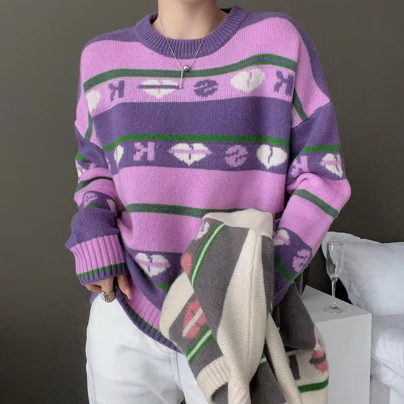 Luxury Round Neck Soft Pullover Full Sleeve Loose Wool Knit Cashmere Sweater - Image 5