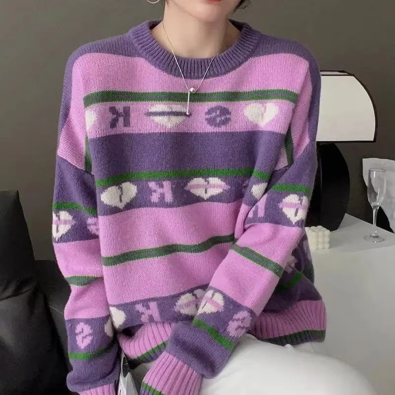 Luxury Round Neck Soft Pullover Full Sleeve Loose Wool Knit Cashmere Sweater - Image 4