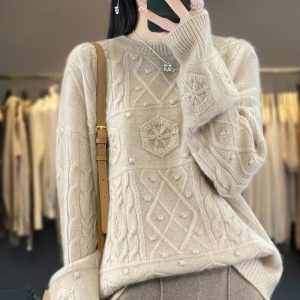 Luxury Wool Round Neck Full Sleeve Pullover Loose Large Size Knit Cashmere Sweater