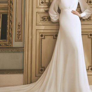 Mermaid A-Line Long Sleeves Jewel Neck Backless Bridal With Train Wedding Gowns