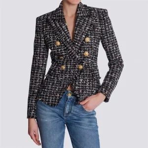 Metal button decoration Double breasted slim fit long sleeved outerwears jacket