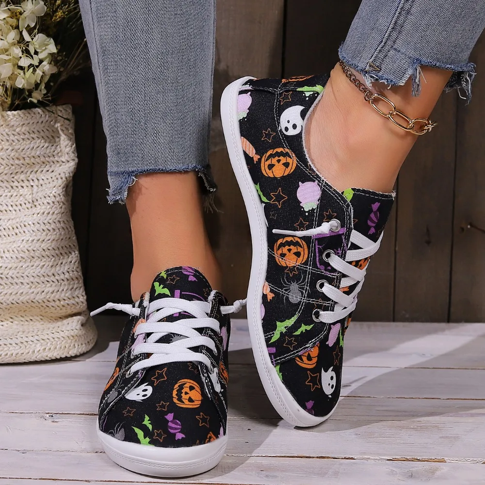 Casual Skulls Prints Design Cotton Fabric Footwear Shoes