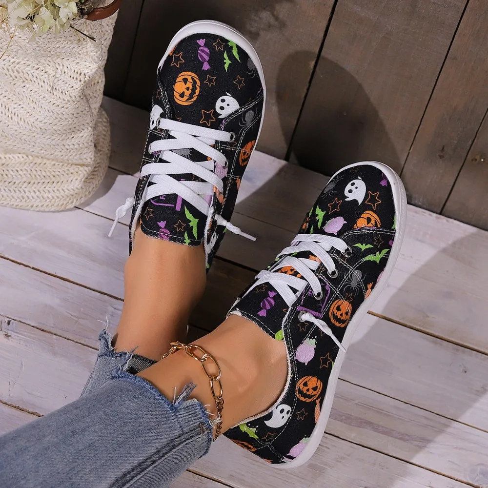 Casual Skulls Prints Design Cotton Fabric Footwear Shoes - Image 2