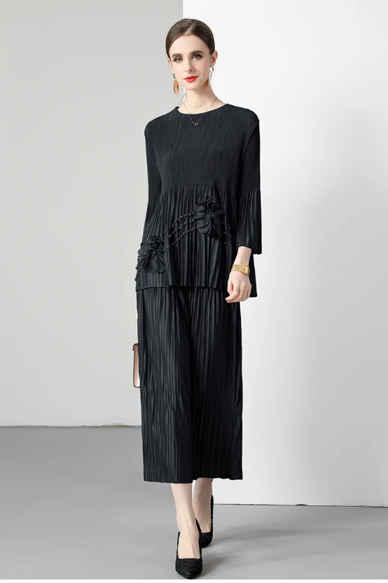 Sequins Single Two Piece Set Elegant Single Button Blazer And Wide Leg Pants Suits - Image 2