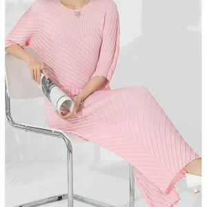 Pleated Pieces Set Round Collar Solid Fashion T Shirt And Leg Trousers