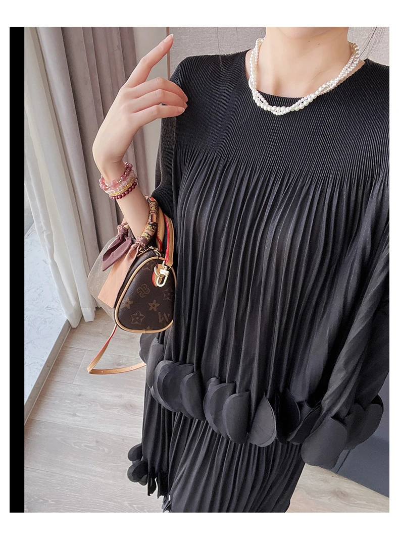 Pleated Two Piece Sets Fashion Round Collar Flare Sleeve Elegant Top And A Line Skirt - Image 11