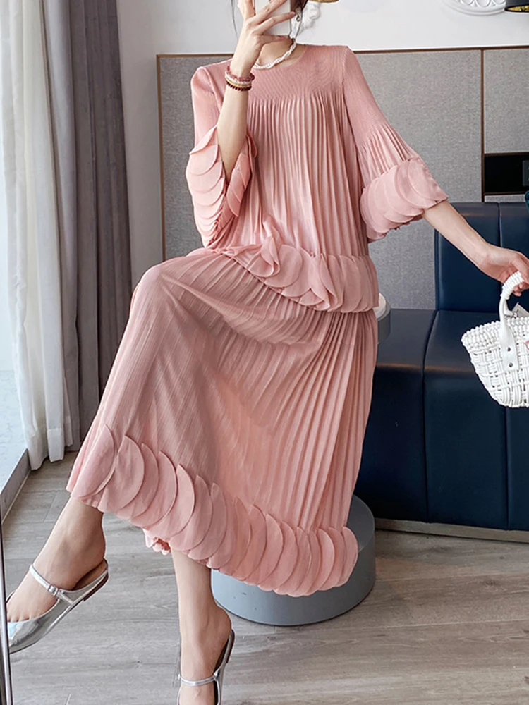 Pleated Two Piece Sets Fashion Round Collar Flare Sleeve Elegant Top And A Line Skirt - Image 16