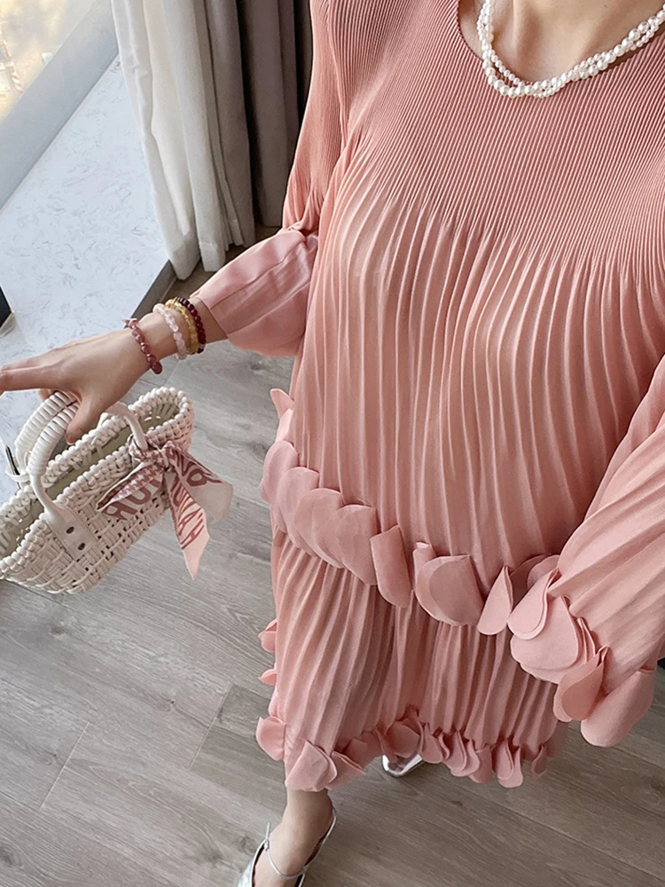 Pleated Two Piece Sets Fashion Round Collar Flare Sleeve Elegant Top And A Line Skirt - Image 6