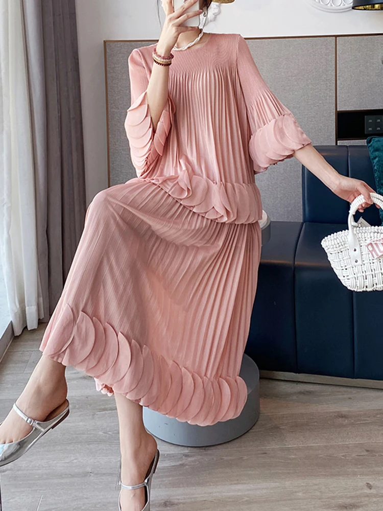 Pleated Two Piece Sets Fashion Round Collar Flare Sleeve Elegant Top And A Line Skirt - Image 8