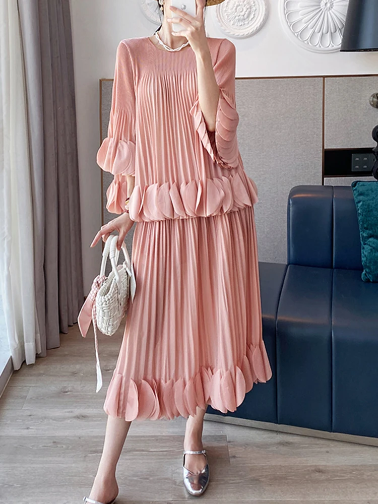 Pleated Two Piece Sets Fashion Round Collar Flare Sleeve Elegant Top And A Line Skirt - Image 9