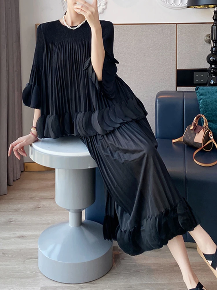 Pleated Two Piece Sets Fashion Round Collar Flare Sleeve Elegant Top And A Line Skirt - Image 10
