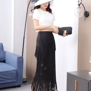 Pleats Half-Body Simple Solid Causal Series Elegant And Vintage Midi skirts