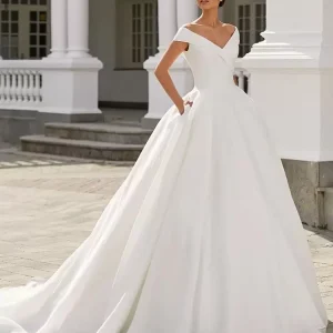 Princess Silhouette V-Neck Natural Waist With Train Bridal Wedding Dresses