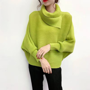 Scarf Collar Batwing Sleeves Pullover Twice Pleated Thickness Loose Sweatshirt