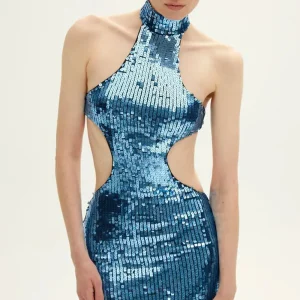 Shinning Sequins Off the Shoulder Halter Nightclub Party Evening  Bodycon Long Dress