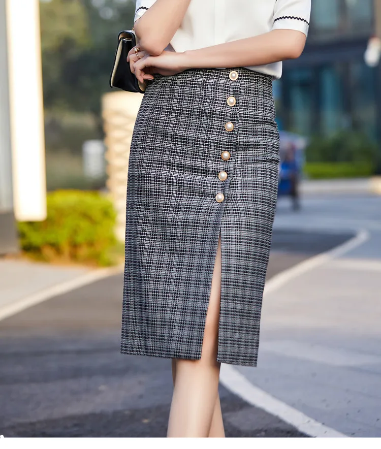 Slit Slim Hip Button Decoration Fashion Elegant Office And Casual Skirts - Image 4