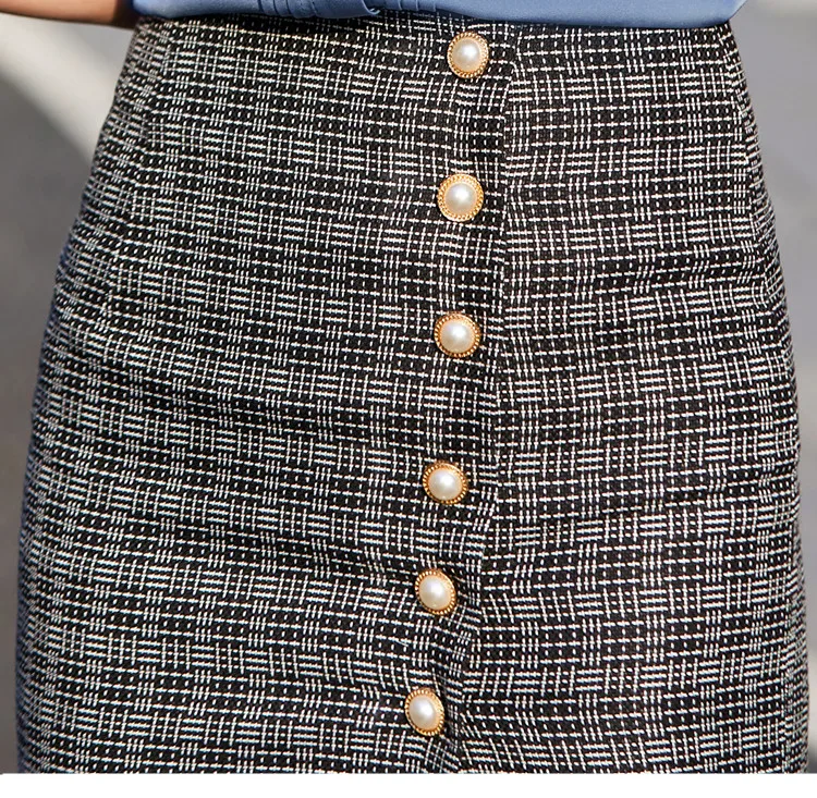 Slit Slim Hip Button Decoration Fashion Elegant Office And Casual Skirts - Image 3