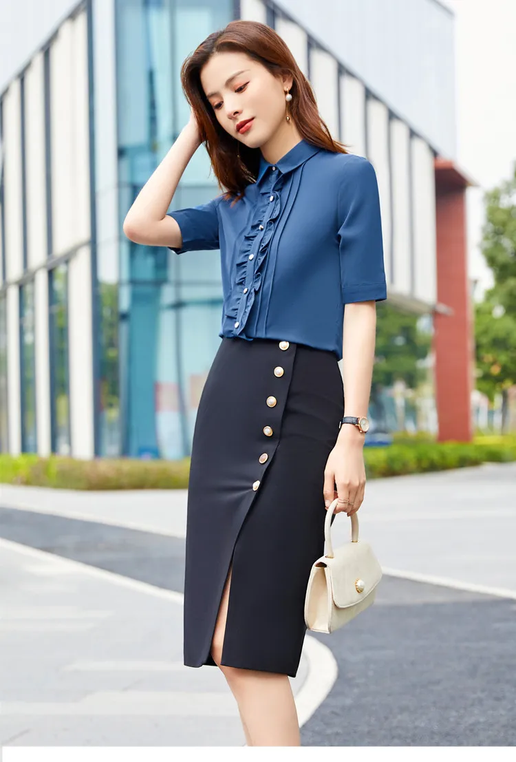 Slit Slim Hip Button Decoration Fashion Elegant Office And Casual Skirts - Image 12