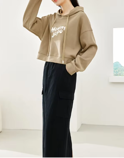 Split A-Line solid Casual Elastic Waist Cargo Fashion Elegant Midi Skirts - Image 3