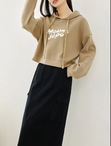 Split A-Line solid Casual Elastic Waist Cargo Fashion Elegant Midi Skirts - Image 2