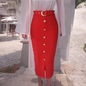 Split Bandage High Waist Split Fashion Vintage And Beautiful Party Midi Skirts