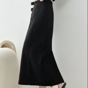 Split Solid Casual Fashion Straight Waist Elastic Elegant Office Midi Skirts