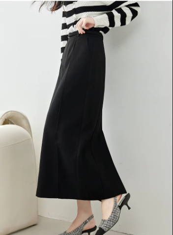 Split Solid Casual Fashion Straight Waist Elastic Elegant Office Midi Skirts