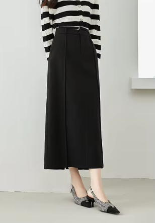 Split Solid Casual Fashion Straight Waist Elastic Elegant Office Midi Skirts - Image 8