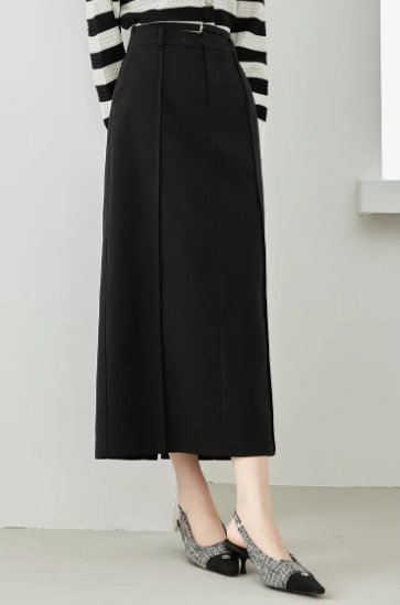 Split Solid Casual Fashion Straight Waist Elastic Elegant Office Midi Skirts - Image 5