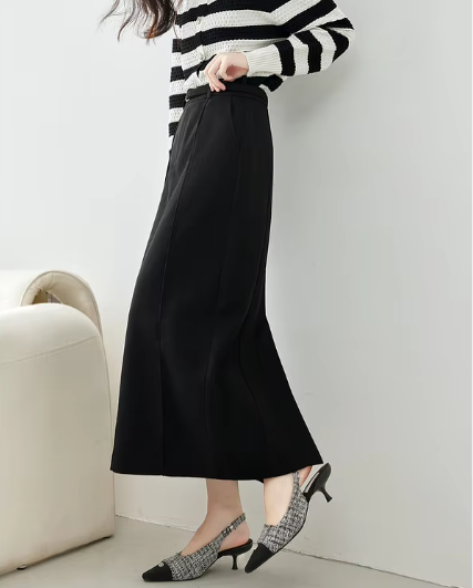 Split Solid Casual Fashion Straight Waist Elastic Elegant Office Midi Skirts - Image 3