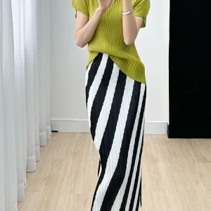 Straight Split High Waisted Printed Striped Fashion Solid Elegant Mid Length Skirts