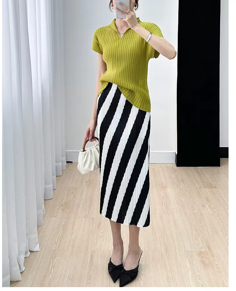 Straight Split High Waisted Printed Striped Fashion Solid Elegant Mid Length Skirts - Image 6