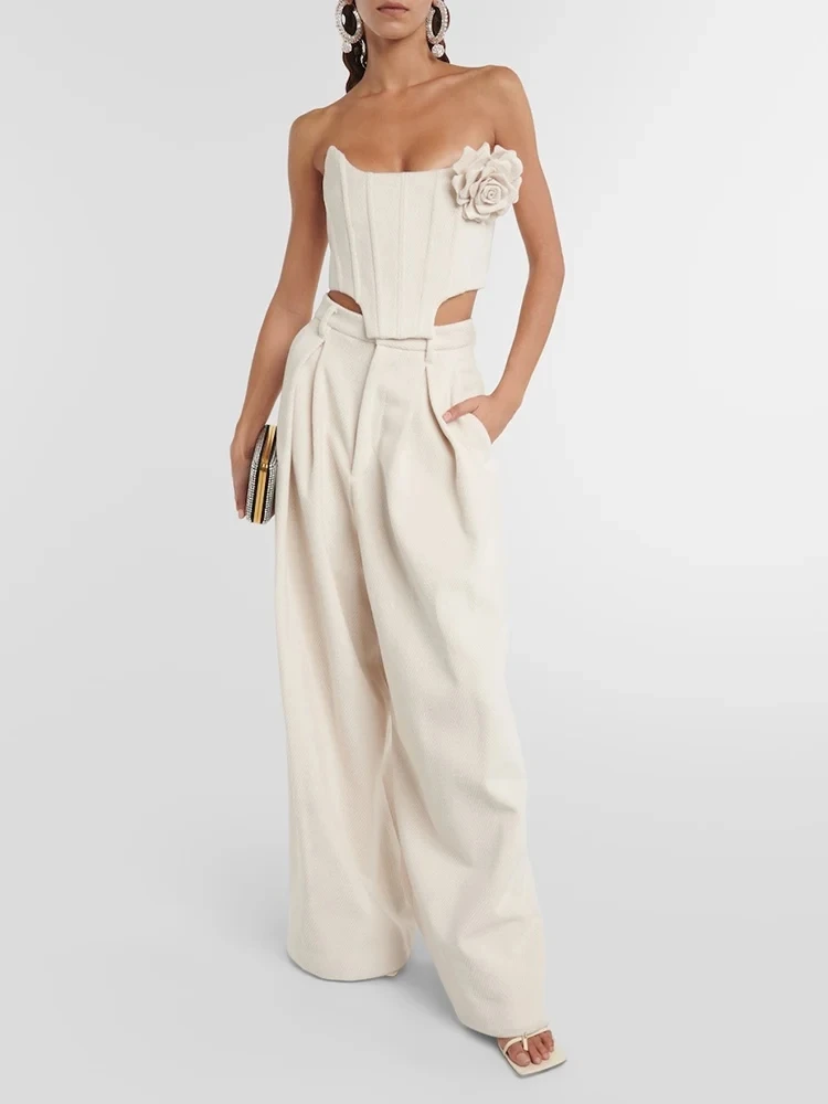 Strapless Crop High Waist Two Piece Sleeveless Elegant Party Suits And Outfits - Image 3