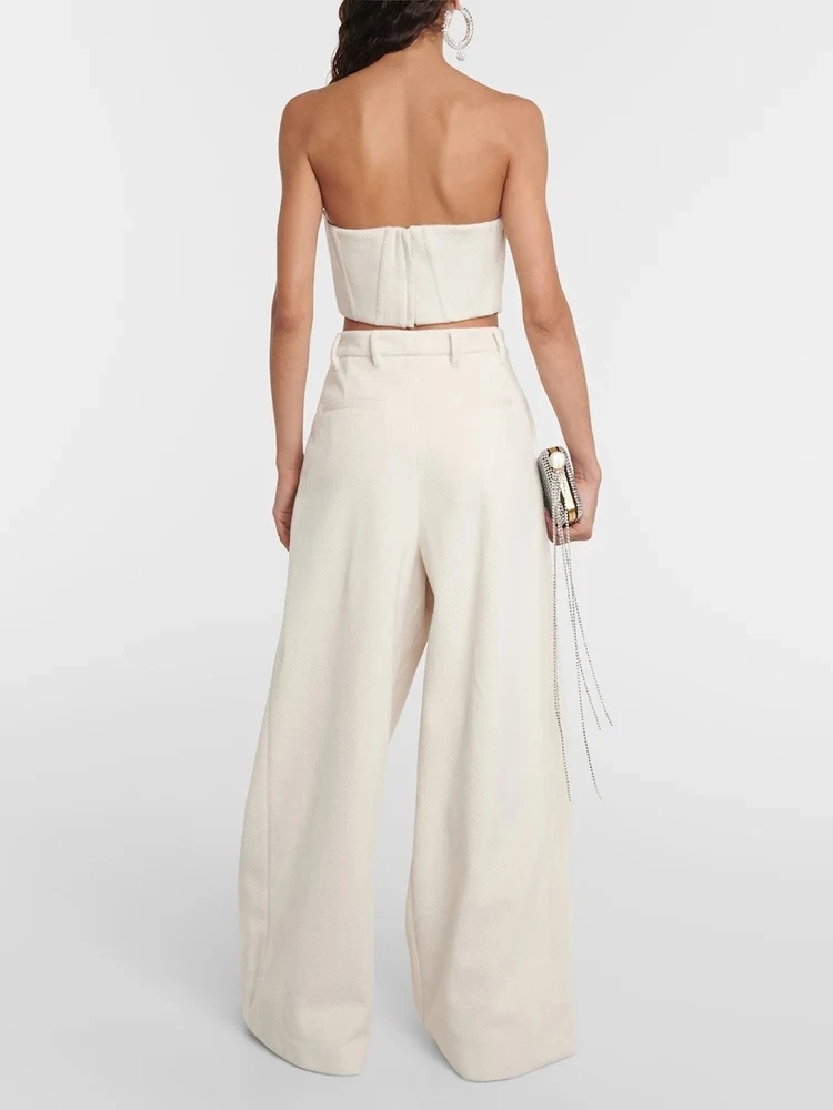 Strapless Crop High Waist Two Piece Sleeveless Elegant Party Suits And Outfits - Image 4