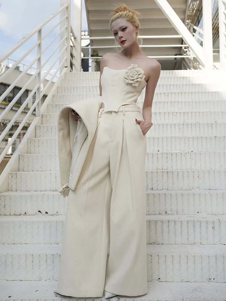 Strapless Crop High Waist Two Piece Sleeveless Elegant Party Suits And Outfits - Image 7