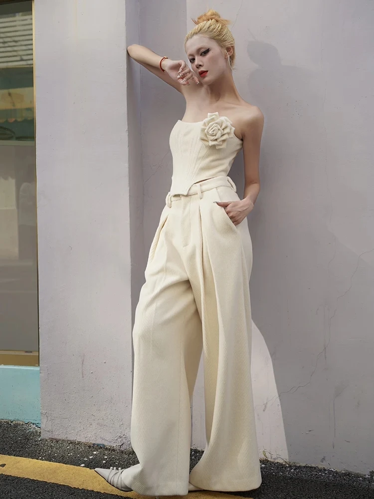 Strapless Crop High Waist Two Piece Sleeveless Elegant Party Suits And Outfits - Image 9