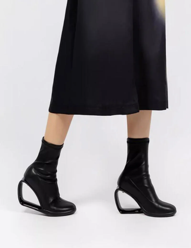 Stretch Solid wedges hollow out high heel round toe Ankle shoes - Image 3