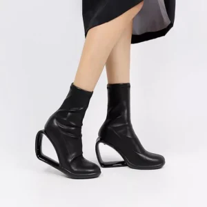 Stretch Solid wedges hollow out high heel round toe Ankle shoes